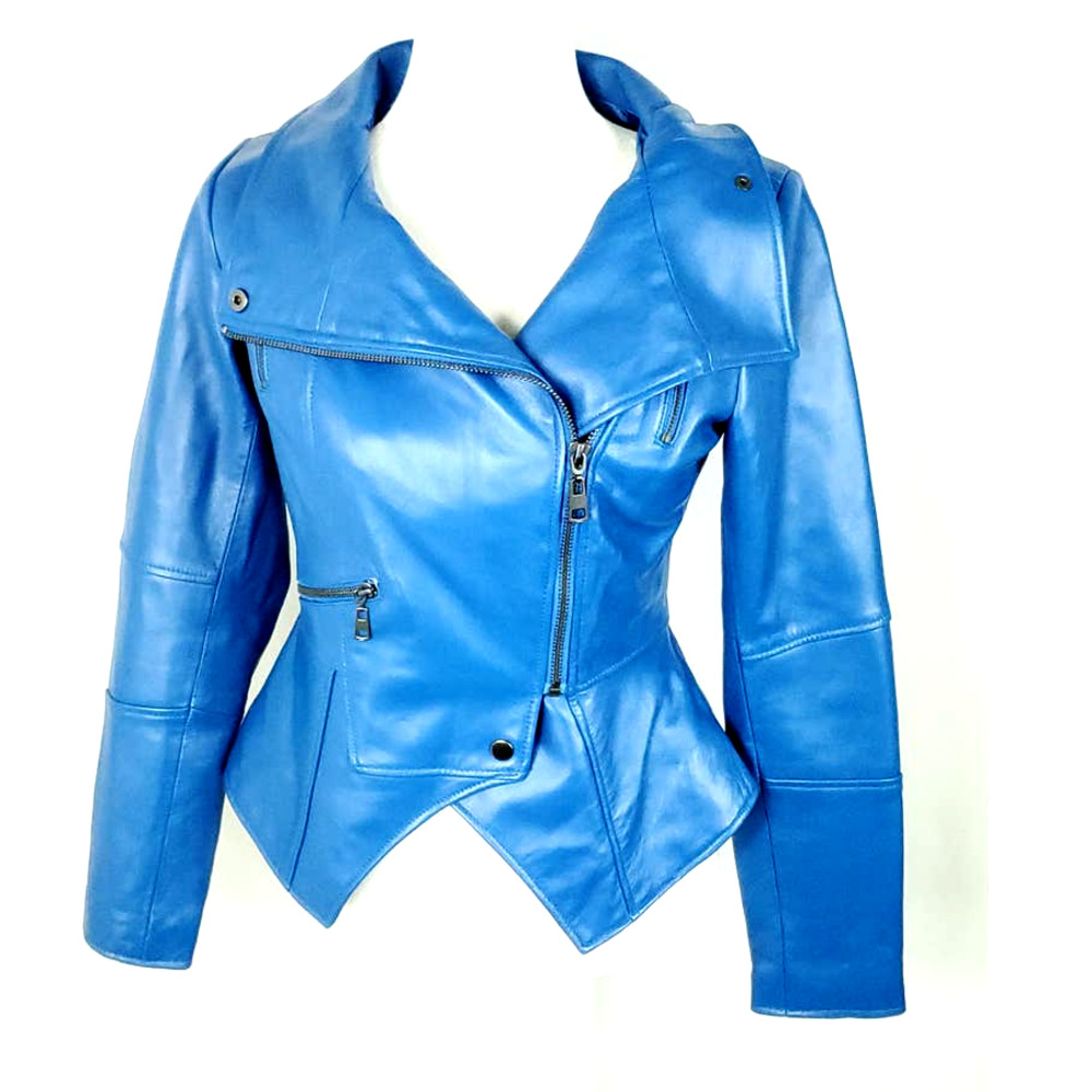 G.I.L.I. Leather Blue Moto Jacket Womens Size 2